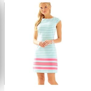 Lilly Pulitzer Lana Cap Sleeve Aqua Pink Striped Princess Cut Mini Dress Size XS